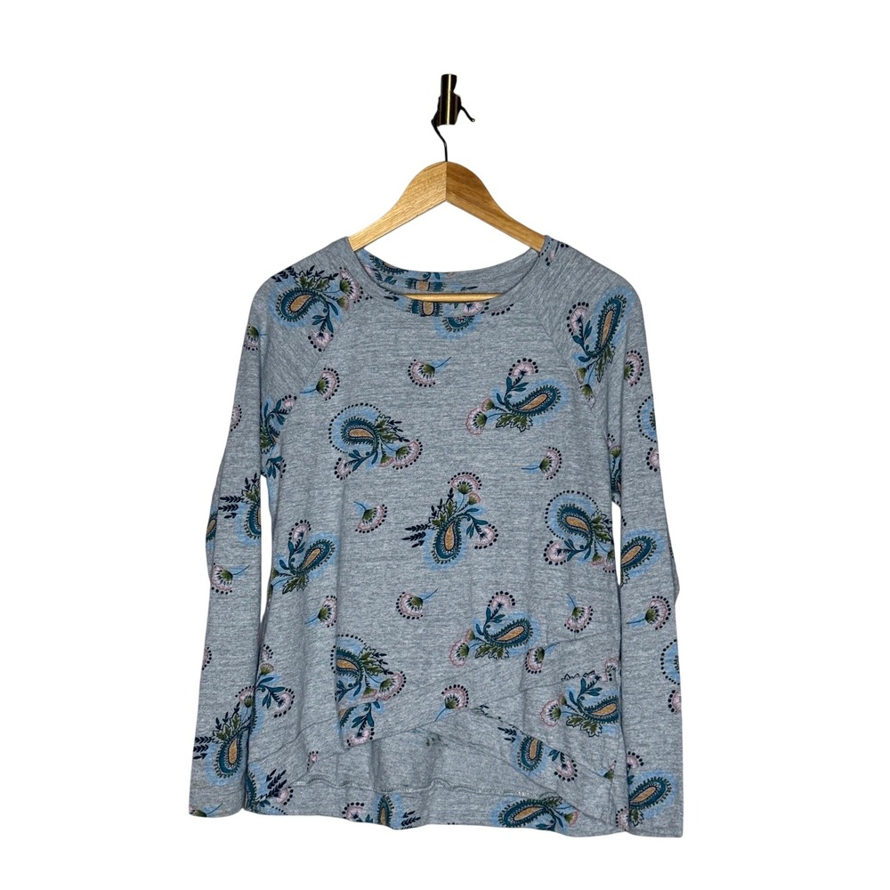 LOFT Womens Gray Paisley Floral Tulip Hem Raglan Long Sleeve Top Size M‎ 502447